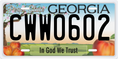 GA license plate CWW0602