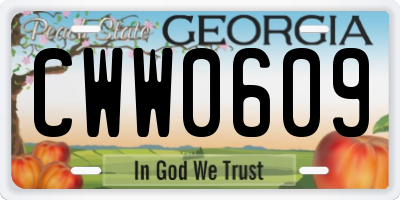 GA license plate CWW0609