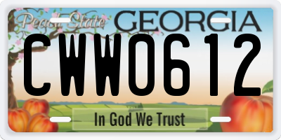 GA license plate CWW0612
