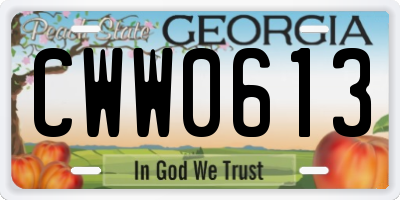 GA license plate CWW0613