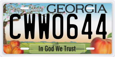 GA license plate CWW0644