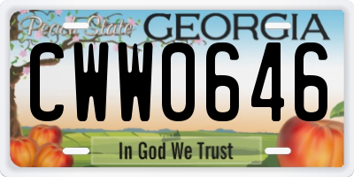GA license plate CWW0646