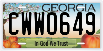 GA license plate CWW0649