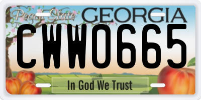 GA license plate CWW0665
