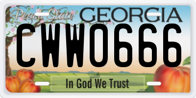 GA license plate CWW0666