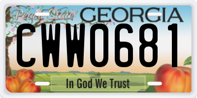 GA license plate CWW0681