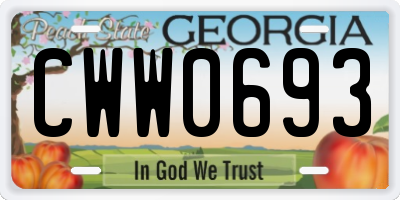 GA license plate CWW0693