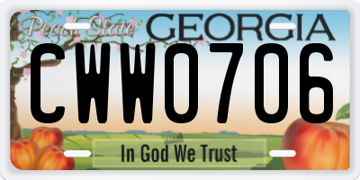 GA license plate CWW0706