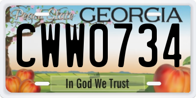 GA license plate CWW0734