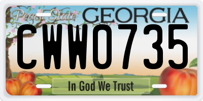 GA license plate CWW0735