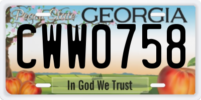 GA license plate CWW0758