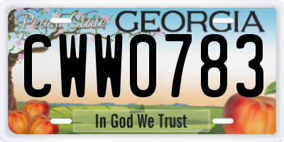GA license plate CWW0783