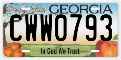 GA license plate CWW0793