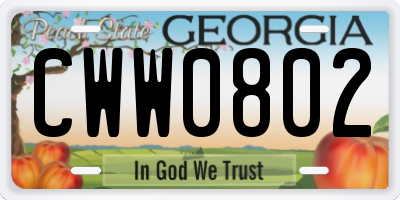 GA license plate CWW0802