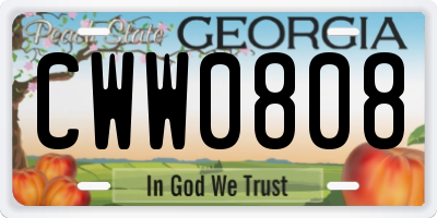 GA license plate CWW0808