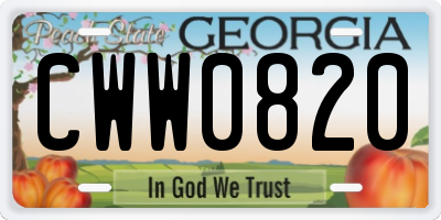 GA license plate CWW0820