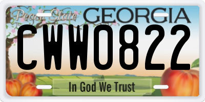 GA license plate CWW0822