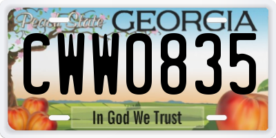 GA license plate CWW0835