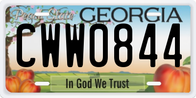 GA license plate CWW0844