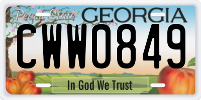 GA license plate CWW0849