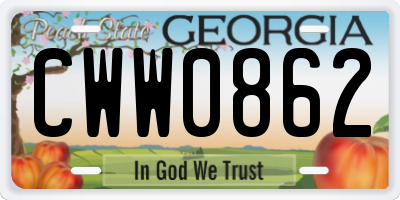 GA license plate CWW0862