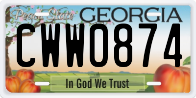 GA license plate CWW0874