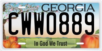 GA license plate CWW0889