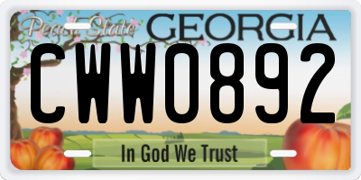 GA license plate CWW0892