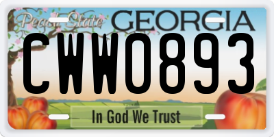 GA license plate CWW0893