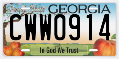 GA license plate CWW0914
