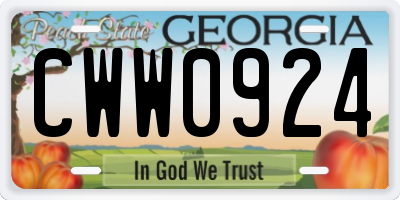 GA license plate CWW0924