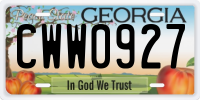 GA license plate CWW0927