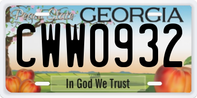 GA license plate CWW0932