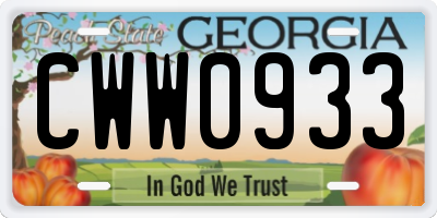 GA license plate CWW0933