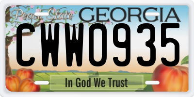 GA license plate CWW0935
