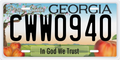 GA license plate CWW0940