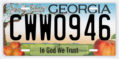 GA license plate CWW0946