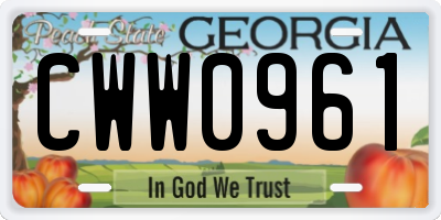 GA license plate CWW0961