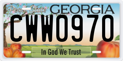 GA license plate CWW0970