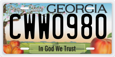GA license plate CWW0980