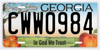 GA license plate CWW0984