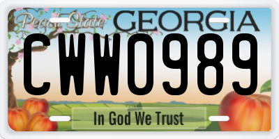 GA license plate CWW0989