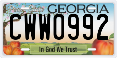 GA license plate CWW0992