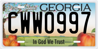 GA license plate CWW0997