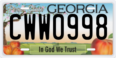 GA license plate CWW0998
