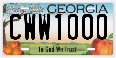GA license plate CWW1000