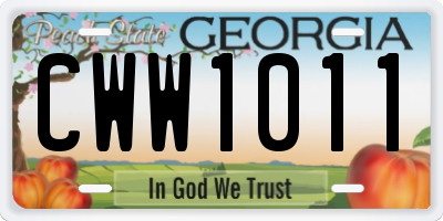 GA license plate CWW1011