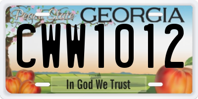 GA license plate CWW1012