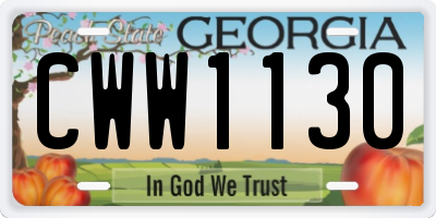 GA license plate CWW1130