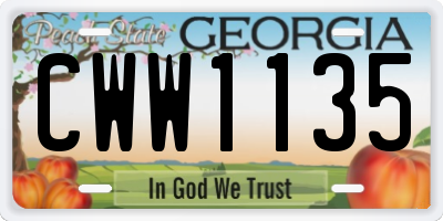 GA license plate CWW1135